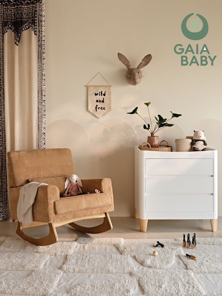 Gaia Baby Caramel Corduroy Serena Rocking Nursing Chair with Oak Legs (G76657) | £400
