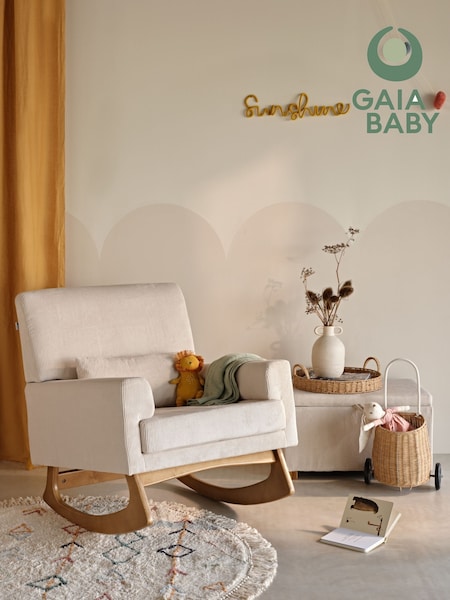 Gaia Baby Ecru Corduroy Serena Rocking Nursing Chair with Oak Legs (G76659) | £400