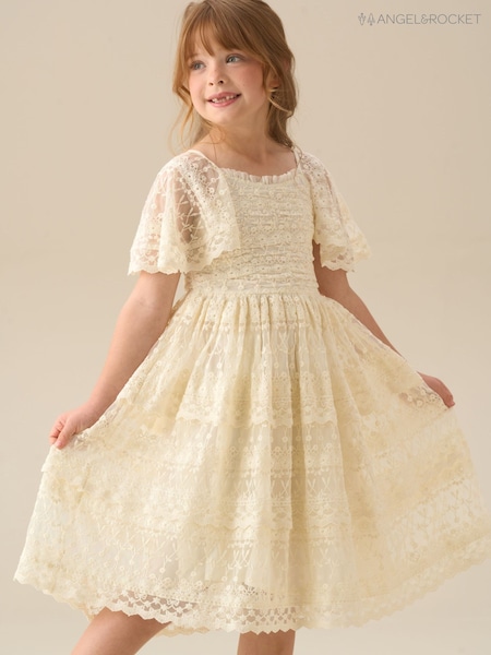 Angel & Rocket Cream Annabelle Vintage Lace Mesh Dress (G76930) | £52 - £60