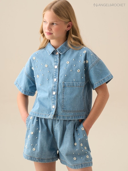 Angel & Rocket Blue Zeta Boxy Embellished Denim Shirt (G76937) | £28 - £35