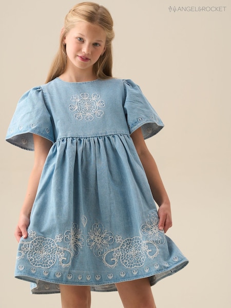 Angel & Rocket Blue Reyna Ivory Embroidered Swing Dress (G76945) | £38 - £45