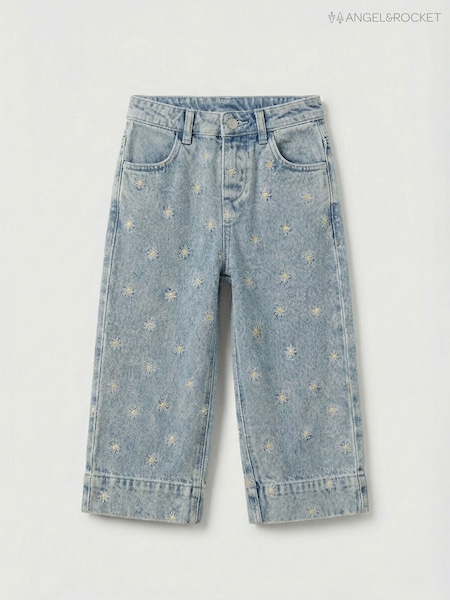 Angel & Rocket Blue Kiki Embroidered Daisy Wide Leg Jeans (G76951) | £24 - £26
