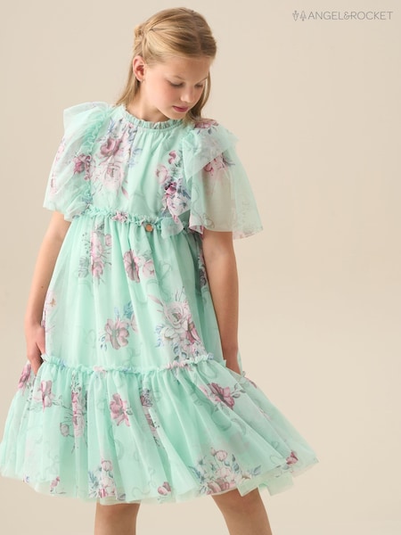 Angel & Rocket Green Rosa Floral Mesh Dress (G76969) | £42 - £49