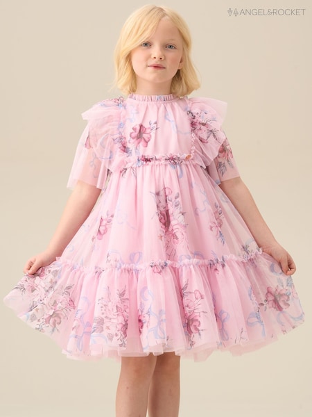 Angel & Rocket Pink Rosa Floral Mesh Dress (G76979) | £42 - £49