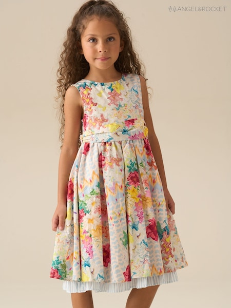 Angel & Rocket Cream Seren Print Stripe Sash Waist Dress (G76997) | £34 - £38