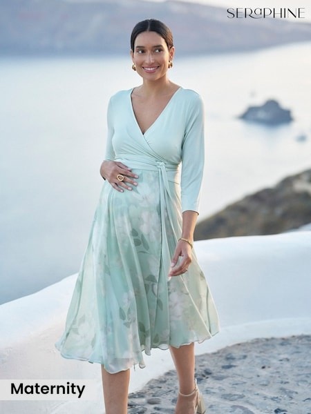 Sage Floral - Seraphine Premium Maternity & Nursing Wrap Dress