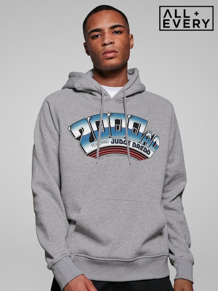 All + Every Grey 2000 AD Comics Featuring Judge Dredd Metallic Text Hoodie (G77607) | £45