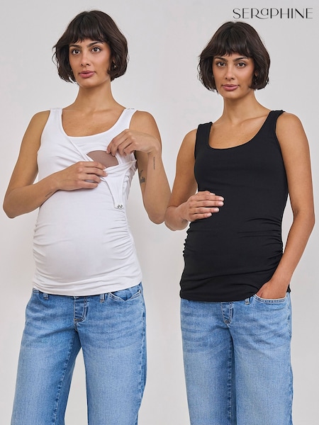Black/White - Seraphine Maternity & Nursing Jersey Vest Tops 2 Pack