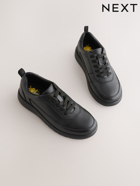 Black - Leather Lace-up School Shoes