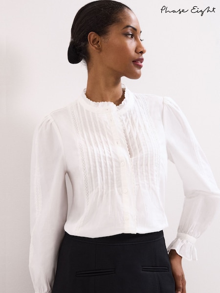 Phase Eight White Laurie Cotton Blouse (G78048) | £79