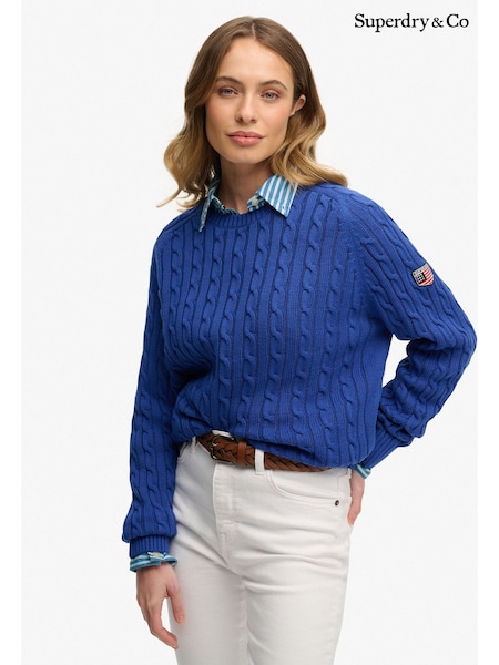 Superdry Blue Slouchy Cable Knit Jumper (G78592) | £45