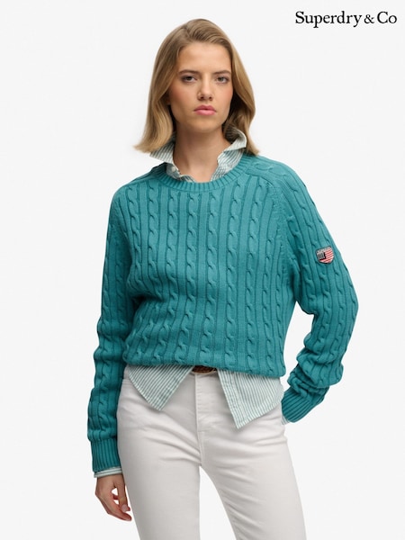 Superdry Green Slouchy Cable Knit Jumper (G78596) | £45