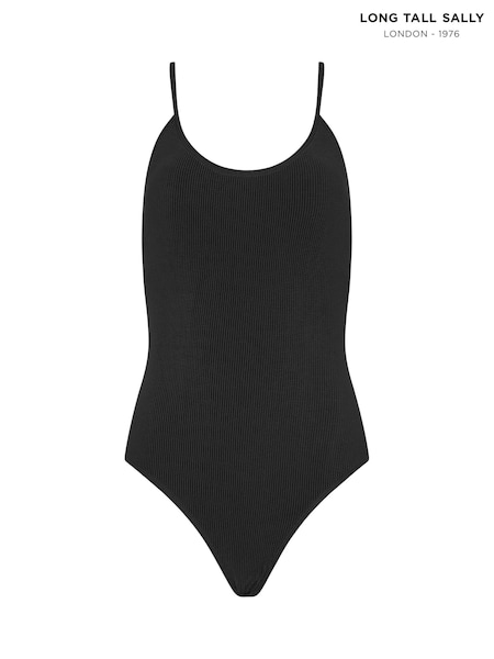 Long Tall Sally Black Textured Cross Back Swimsuit (G78803) | £39