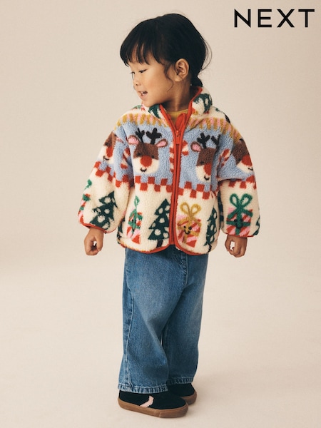 Cream Christmas Santa - Half Zip Fleece (3mths-7yrs)