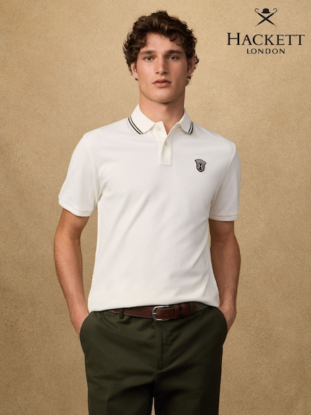 Hackett Red Heritage Tipped Collar Badge Logo Polo Shirt (G78971) | £100