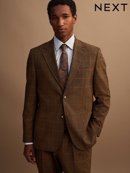 Brown - Regular Tailored Fit Gun Club Check Suit Jacket