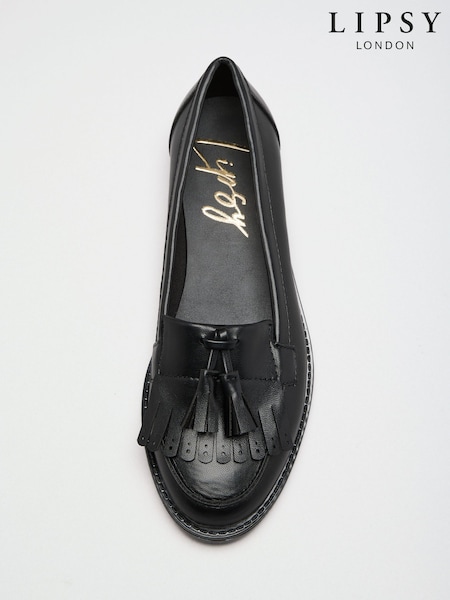 Black - Lipsy Tassle Fringe Detail Flat Slim Slip On Workwear Loafers