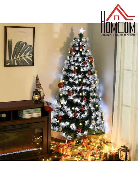 Homcom White/Green 6ft Light Prelit Artificial Christmas Tree With 230 LEDs and Sstar Topper (G79245) | £82