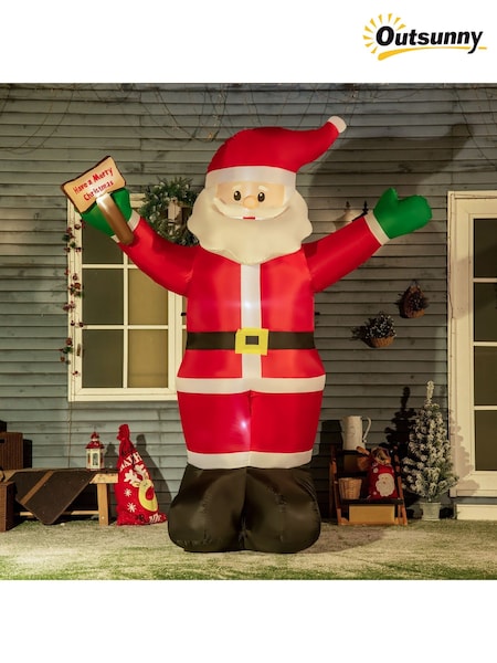 Outsunny 8ft Inflatable Santa Claus Holding Light Sign Of Blessings Outdoor Decoration