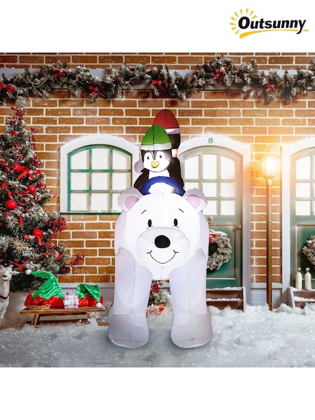 Outsunny 6.4ft Inflatable Two Penguins Riding Polar Bear Christmas Blow-up Decoration