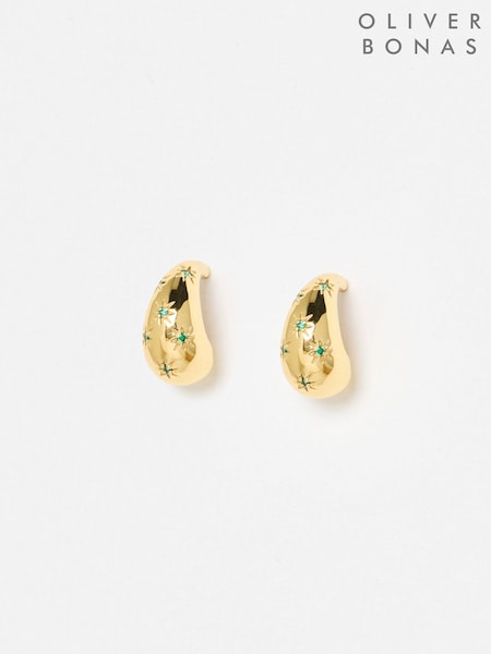 Oliver Bonas Green Carina Star Teardrop Gold Plated Hoop Earrings (G79428) | £48