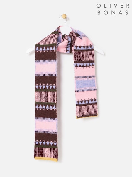 Oliver Bonas Black Fairisle Pattern Knitted Skinny Scarf (G79430) | £39.50