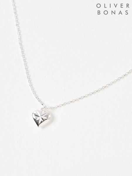 Oliver Bonas Silver Plated Cora Engraved Heart Charm Pendant Necklace (G79432) | £48