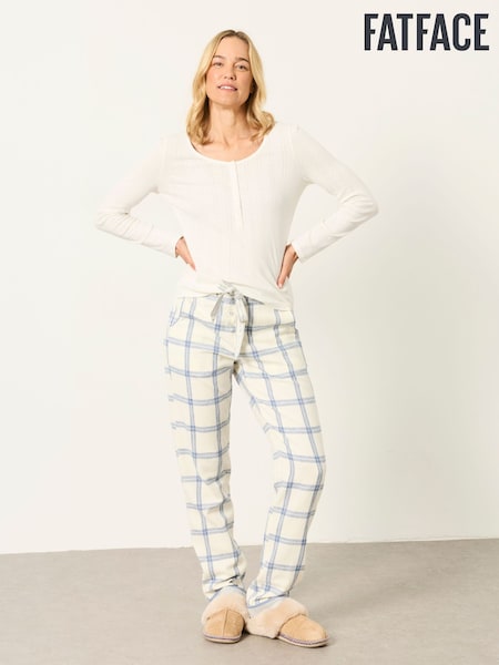 Ivory - Fatface Windowpane Check Pyjama Bottoms