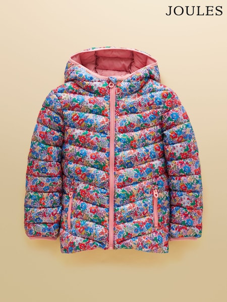 Pink Ditsy - Joules Kids' Cairn Showerproof Padded Coat With Hood