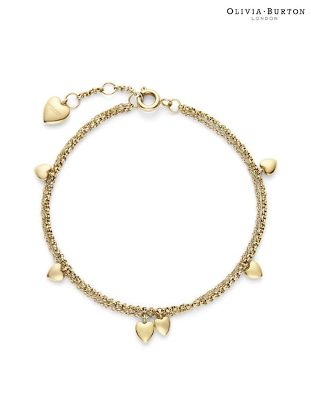 Olivia Burton Mini Heart Light Gold Tone IP Double Layered Bracelet (G80001) | £75