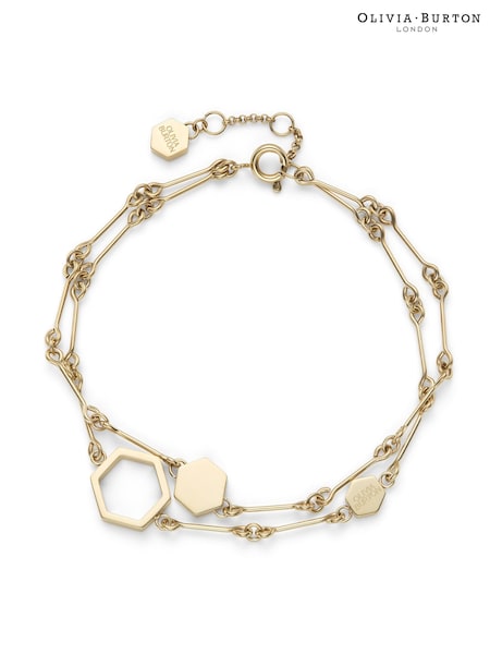Gold Tone - Olivia Burton Honeycomb Classic Light Ip Double Layered Bracelet