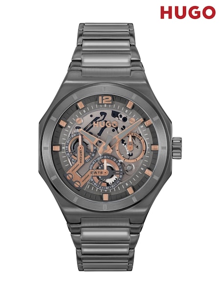 Grey - Regular Hugo Grail Skeleton Ip Multifunction Bracelet Watch