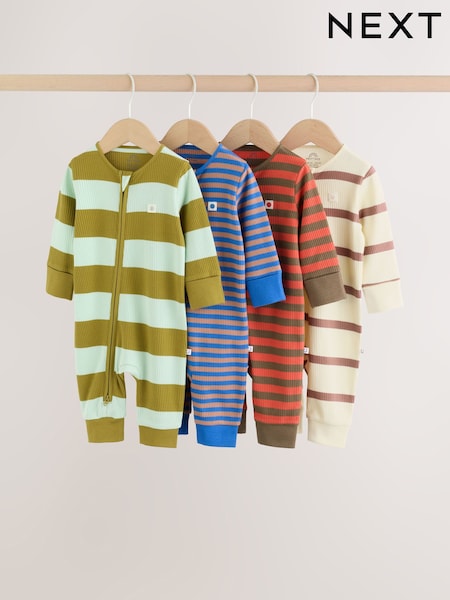 Blue/Green Stripe - Two Way Zip Baby Sleepsuits 4 Pack (0mths-3yrs)