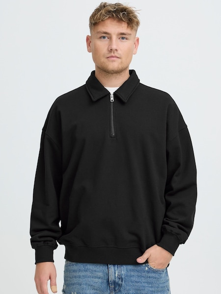 !Solid Black Relaxed Fit Half Zip Sweatshirt (G80162) | £60