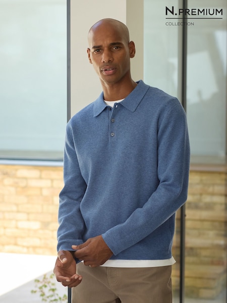 Light Blue - Regular N. Premium Ultrasoft Smart Knitted Polo Shirt With Wool