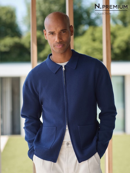 Navy Blue - Regular N. Premium Zip Through Ultrasoft Knitted Jacket