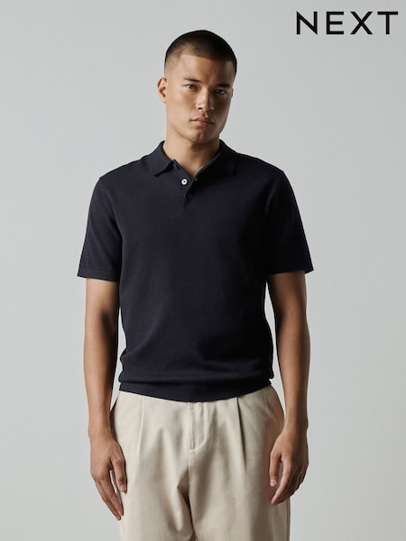 Navy Blue - Regular Knitted Short Sleeved Polo Shirt