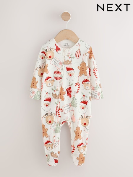 Neutral Bauble - Two Way Zip Baby Christmas Sleepsuit (0mths-3yrs)