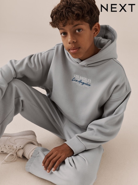 Grey Back Print - Relaxed Fit Heavy Weight Hoody Jogger Set (3-16yrs)