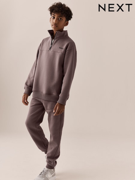 Brown Funnel Neck Zip Up Joggers Set (3-16yrs)