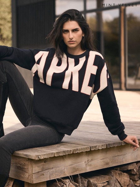 Mint Velvet Black Cotton Blend Graphic Apres Sweatshirt (G80500) | £79