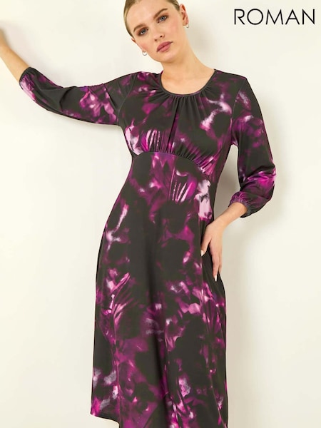Roman Purple Petite Abstract Stretch Midi Dress (G80537) | £50