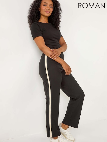 Roman Black Petite Side Stripe Trousers (G80540) | £36