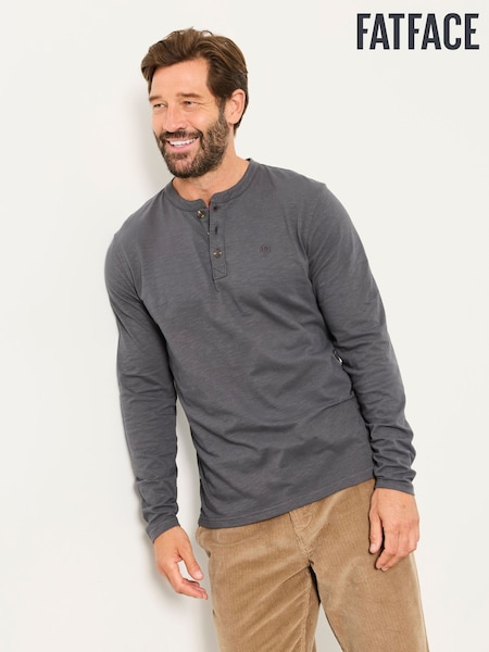 Washed Black - Regular Fatface Long Sleeve Henley Top