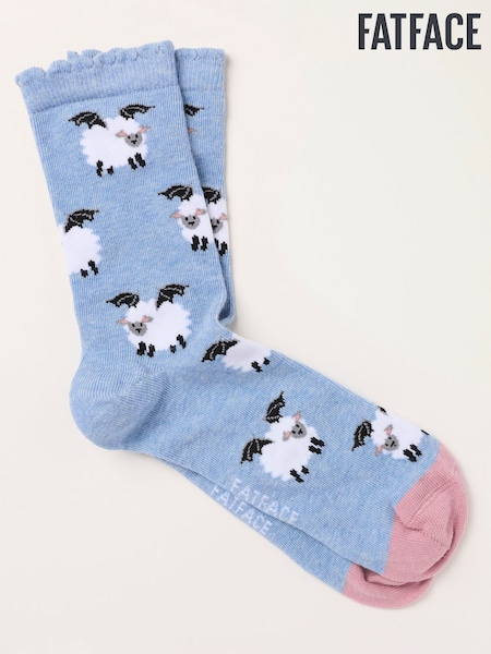 Blue - Fatface Halloween Bat Sheep Socks