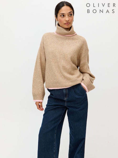 Oliver Bonas Brown Roll Neck Knitted Jumper (G80757) | £70