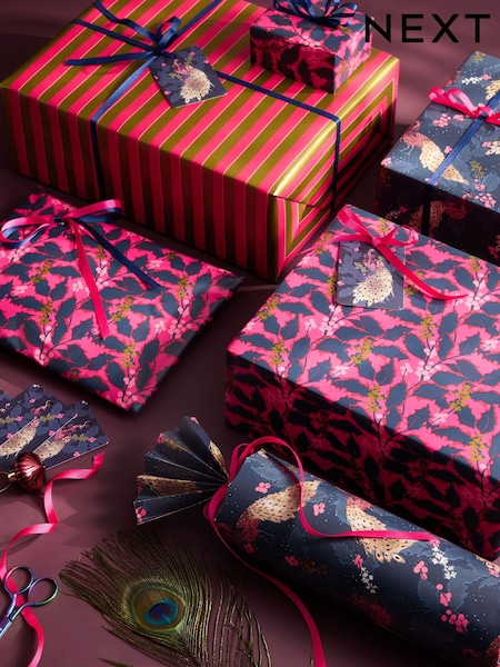 Set Of 3 Christmas Wrapping Paper Gift Tags And Ribbons Set