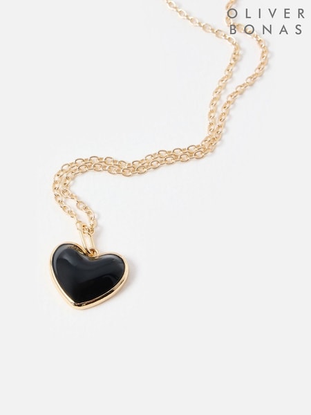 Oliver Bonas Black Blair Enamel Heart Pendant Chain Necklace (G81208) | £26
