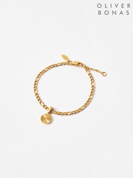 Oliver Bonas Gold Tone Maya Stainless Steel Waterproof Disc Charm Bracelet (G81229) | £28
