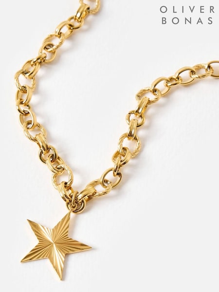 Oliver Bonas Gold Tone Stainless Steel Waterproof Star Pendant Chain Necklace (G81237) | £39.50